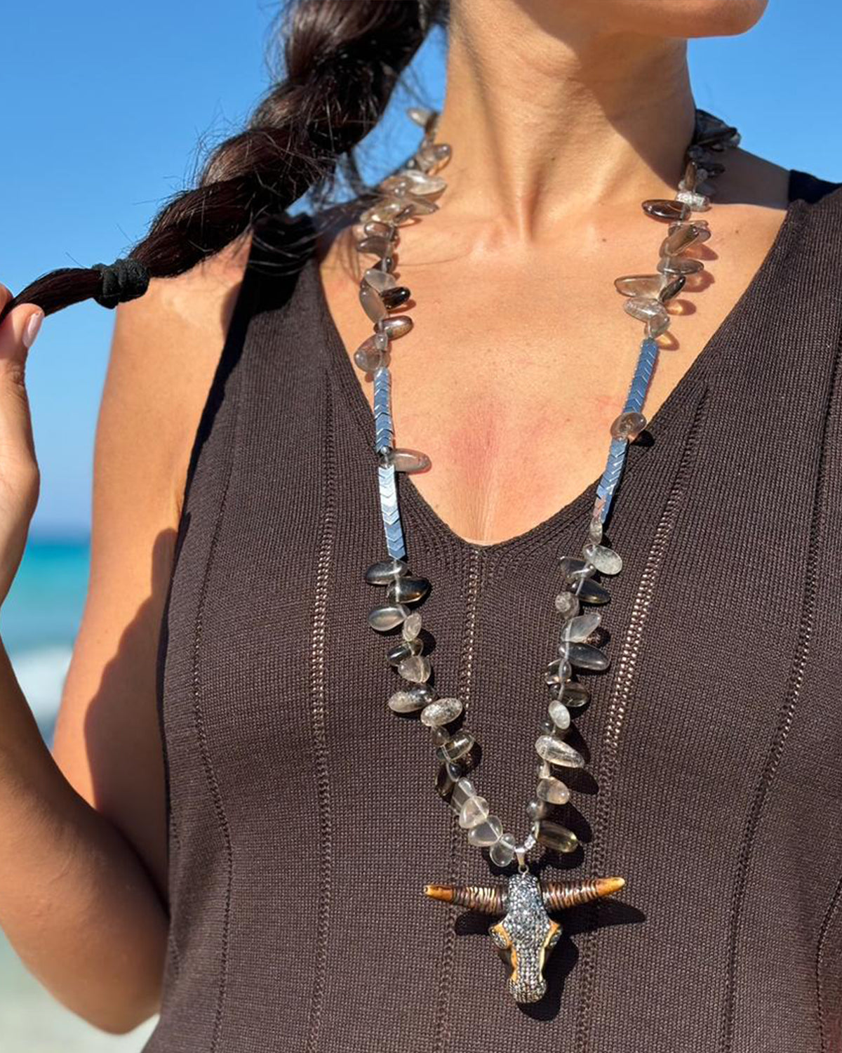 Grey Bull Necklace